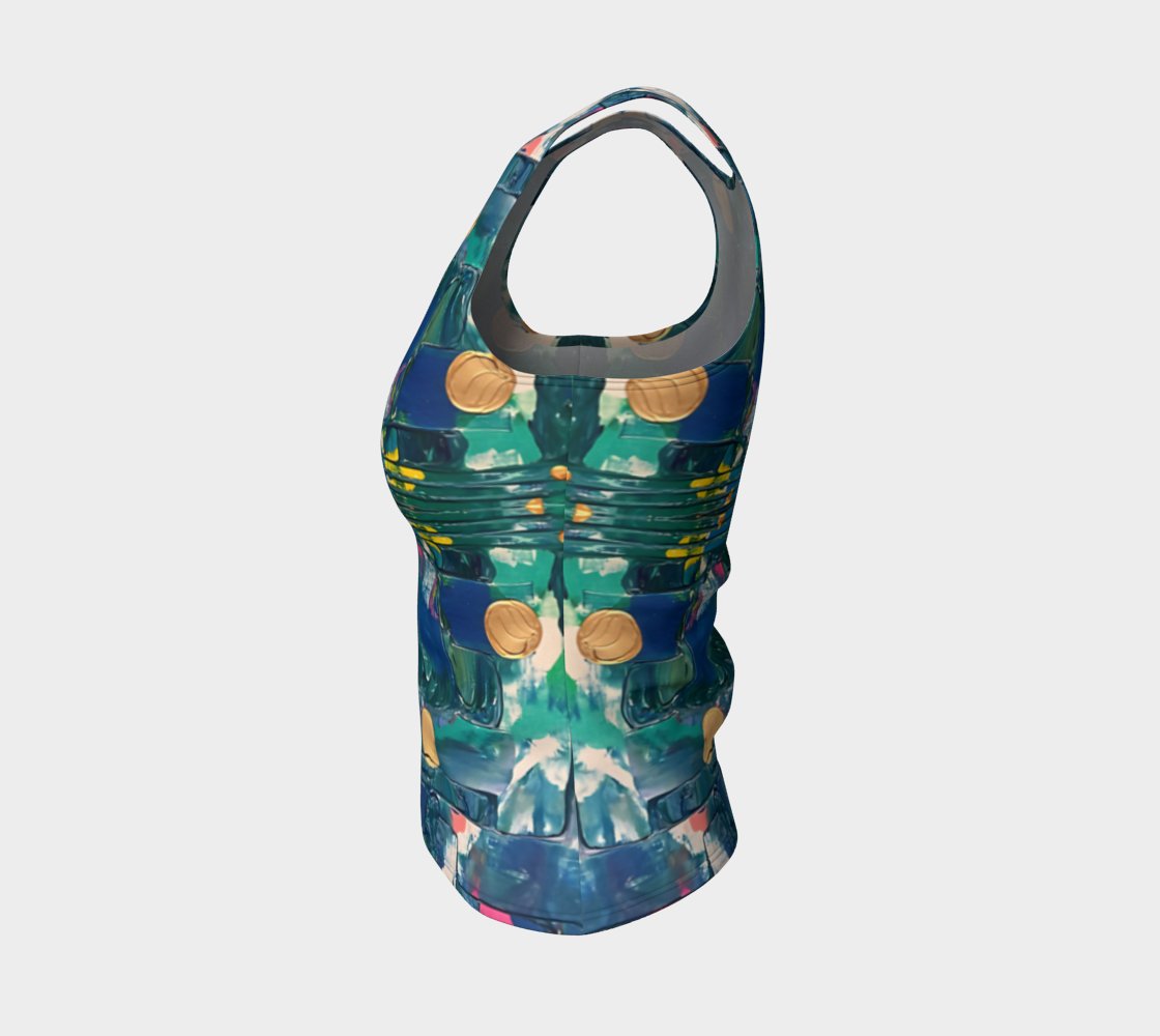 "Water Lilies" Fitted Tank LONG (Aqua, Blue)