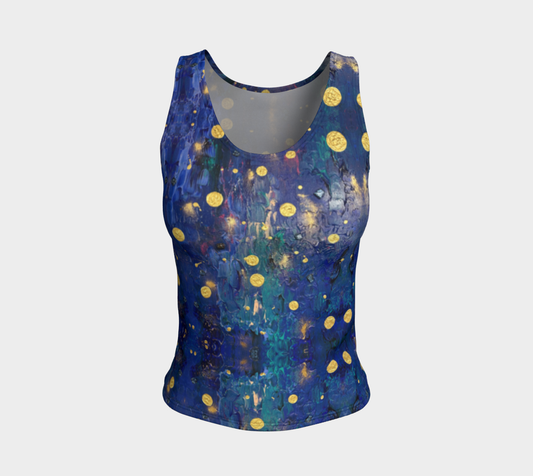 "Advent Blue" Fitted Tank Top #2 LONG (Blue, Gold)