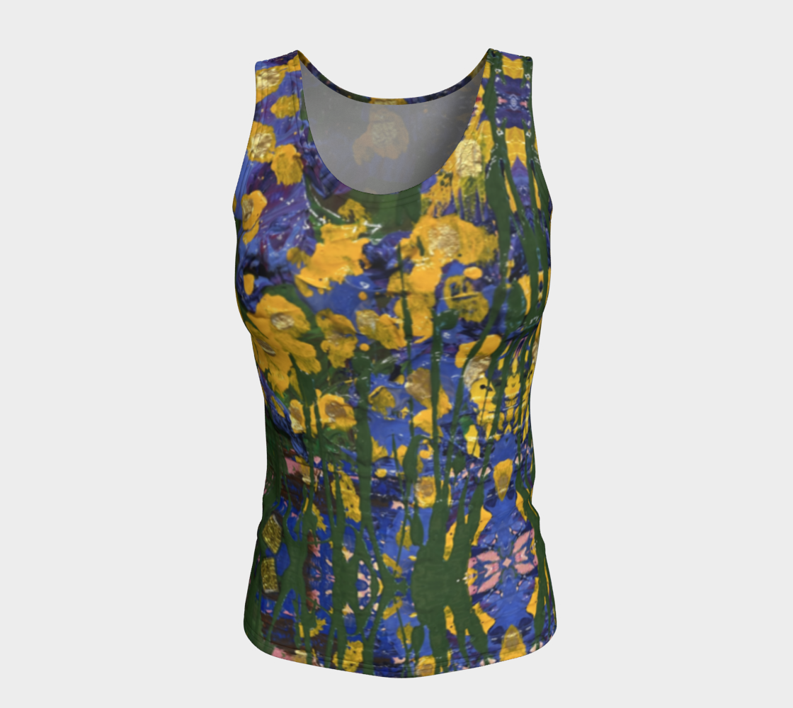 "Buttercups" Fitted Tank Top  LONG (Yellow, Purple, Green)