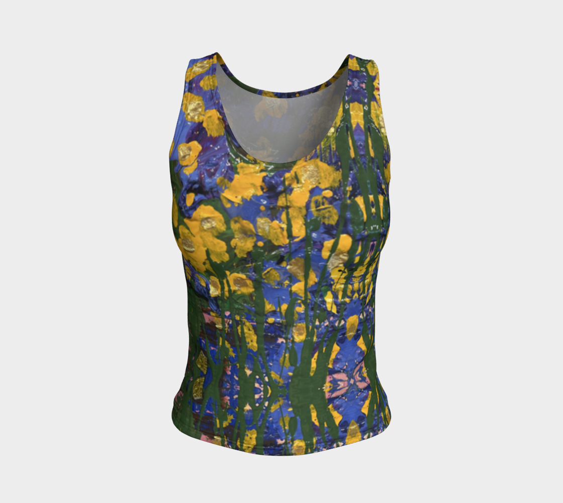 "Buttercups" Fitted Tank Top  LONG (Yellow, Purple, Green)