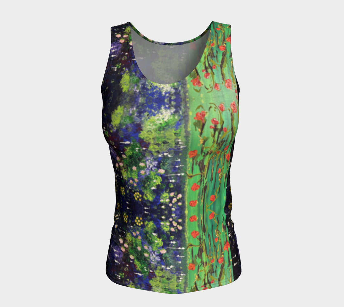 "Monty's Marsh in Summer " Fitted Tank LONG ( Green, Orange, Purple)