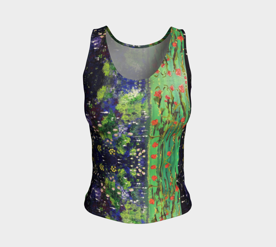 "Monty's Marsh in Summer " Fitted Tank LONG ( Green, Orange, Purple)