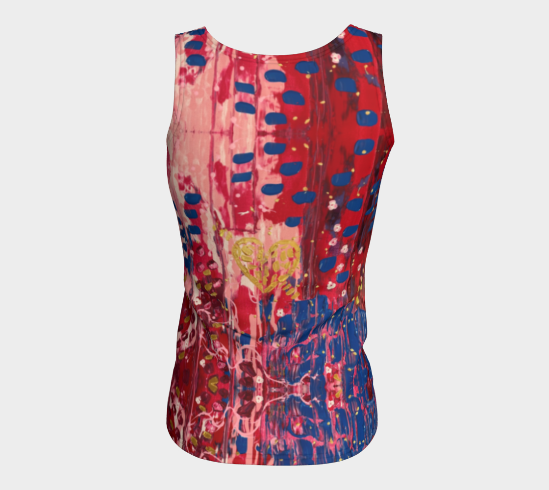 "Hearts and Flowers" Fitted Tank Top  LONG (Red, Pink, Blue)