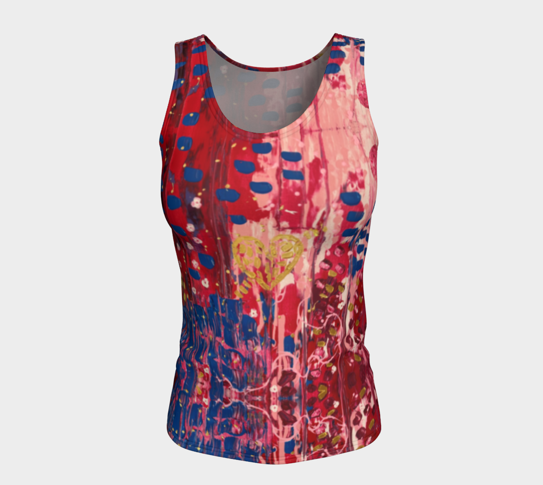"Hearts and Flowers" Fitted Tank Top  LONG (Red, Pink, Blue)
