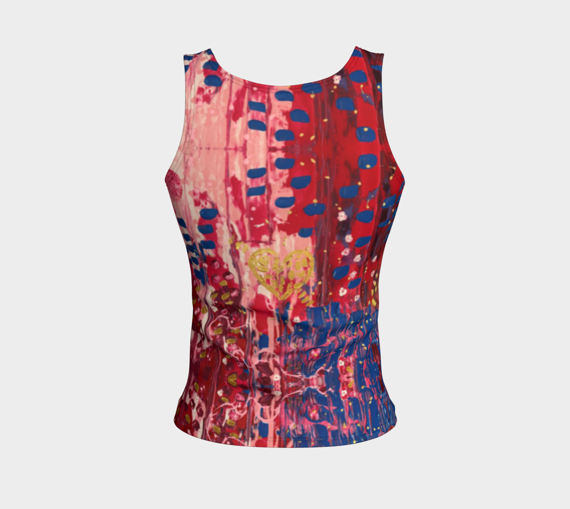 "Hearts and Flowers" Fitted Tank Top (Red, Pink, Blue)
