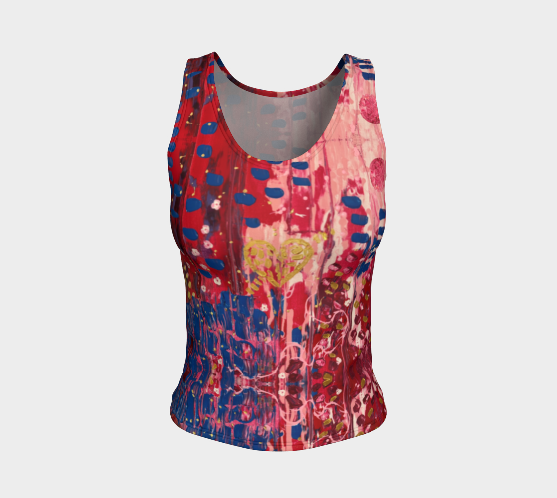 "Hearts and Flowers" Fitted Tank Top  LONG (Red, Pink, Blue)