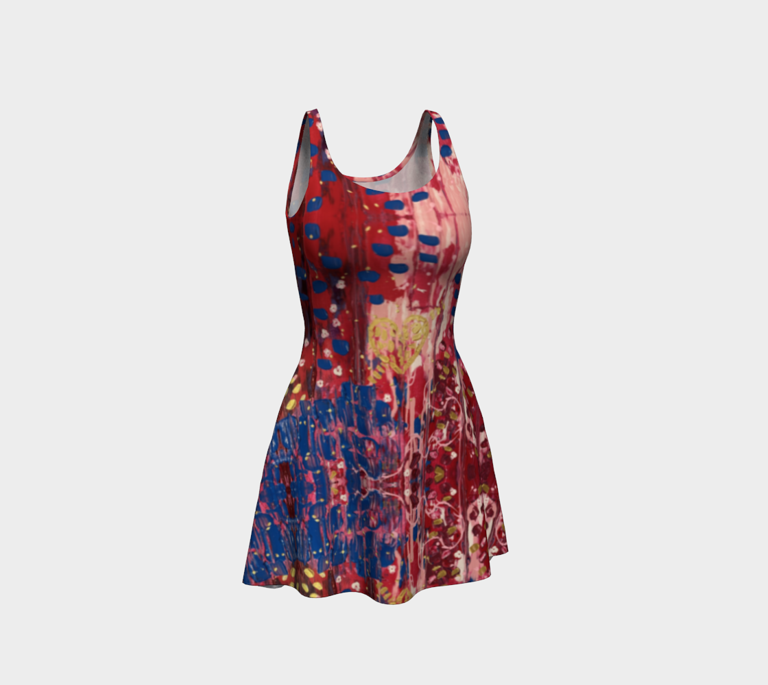 "Hearts and Flowers" Flare Dress (Red, Pink, Blue)