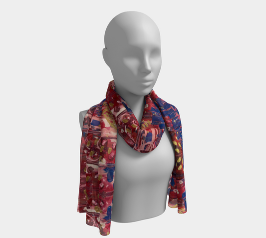 "Hearts and Flowers" Long Scarf (Red, Pink, Blue)