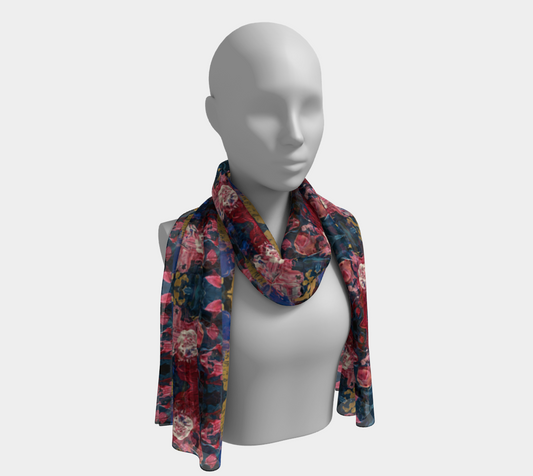 "Wild Carnations" Long Scarf (Pink, Blue)