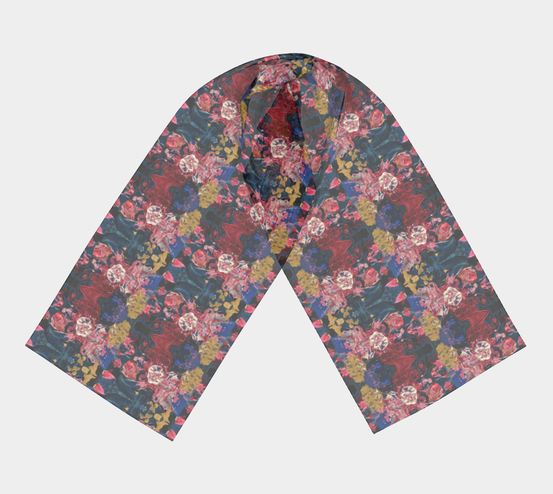 "Wild Carnations" Long Scarf (Pink, Blue)
