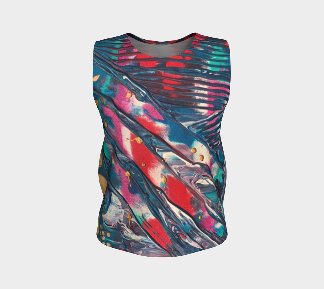 "Awakening" Loose Tank Top LONG (Aqua, Red)
