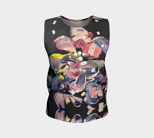 “Grace in Orchid Petals” Loose Tank Top (Black, Pink)