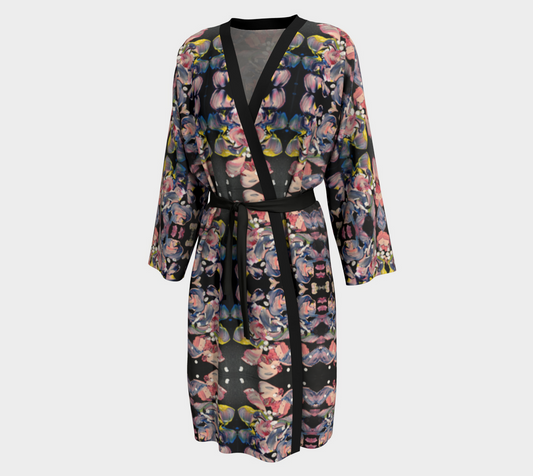 "Grace in Orchid Petals" Peignoir (Black, Pink, Yellow)