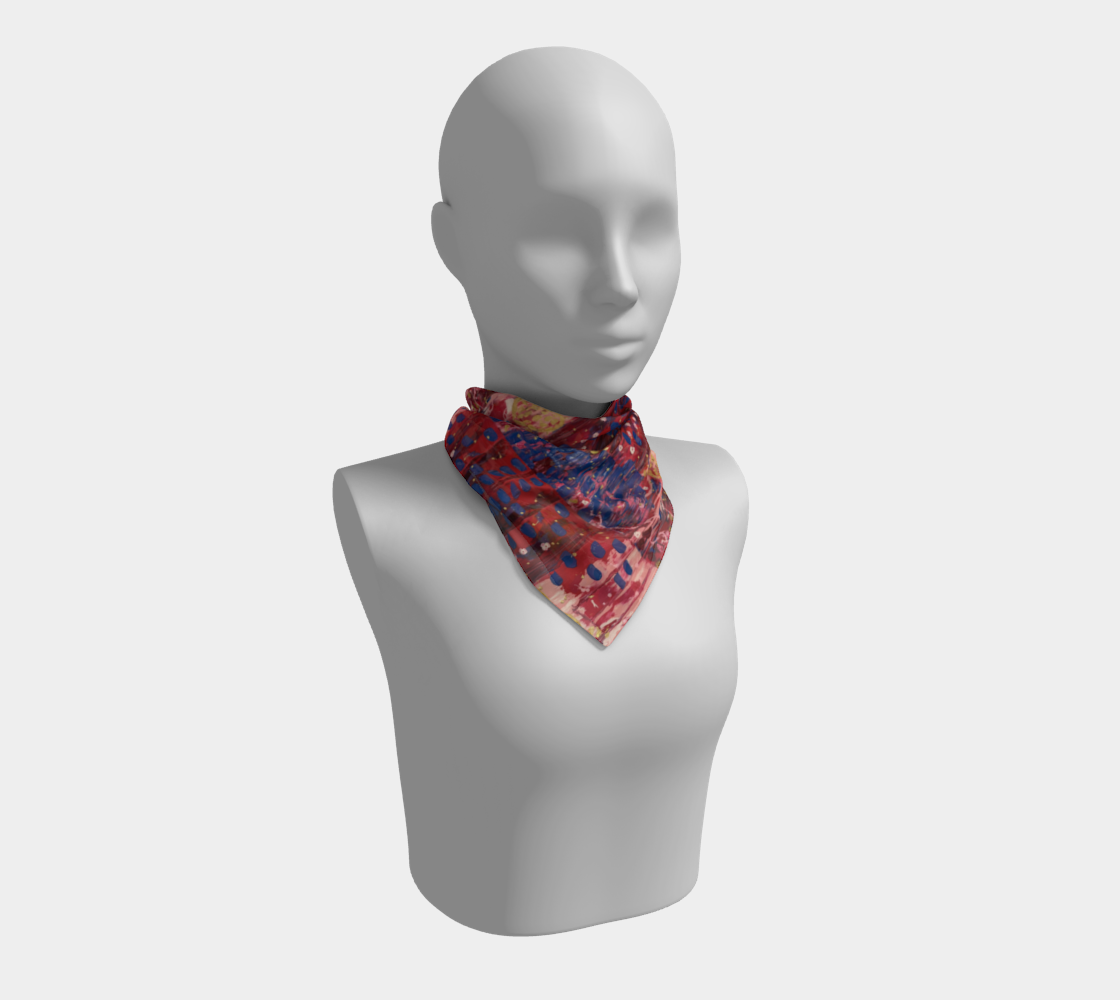 "Hearts and Flowers" Square Scarf (Red, Pink, Blue)