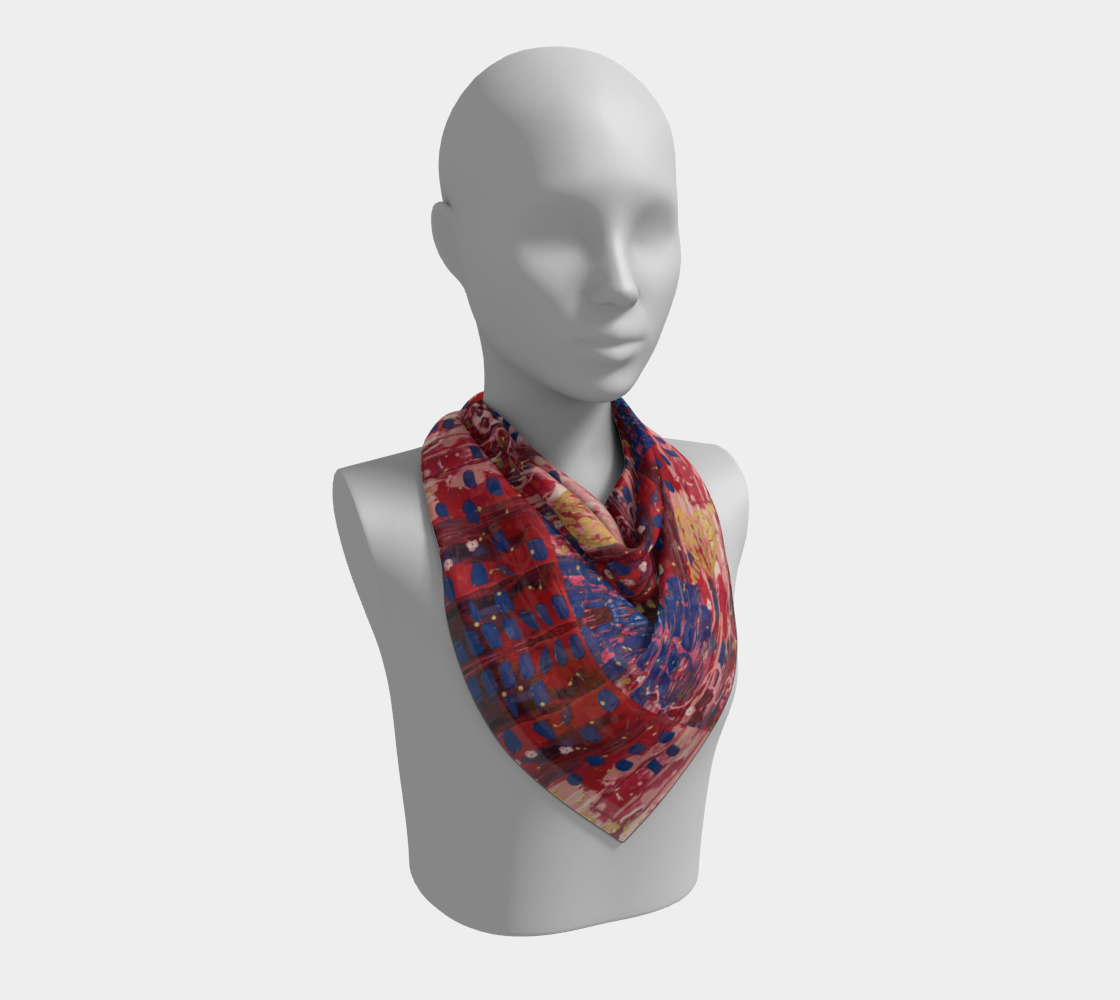 "Hearts and Flowers" Square Scarf (Red, Pink, Blue)