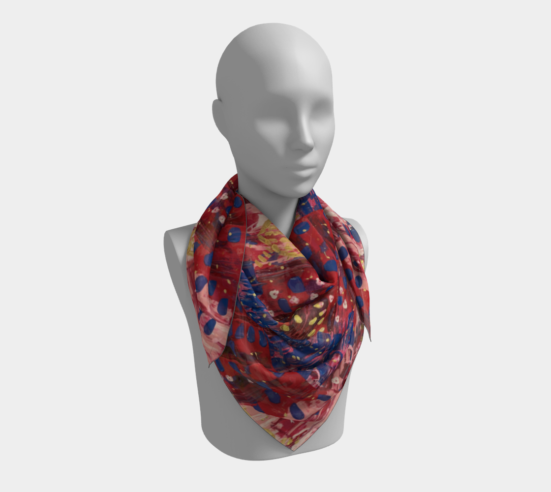 "Hearts and Flowers" Square Scarf (Red, Pink, Blue)