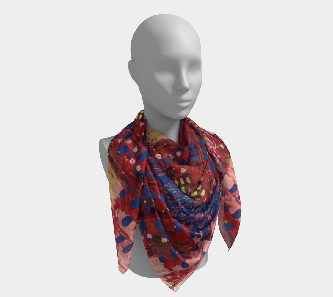 "Hearts and Flowers" Square Scarf (Red, Pink, Blue)