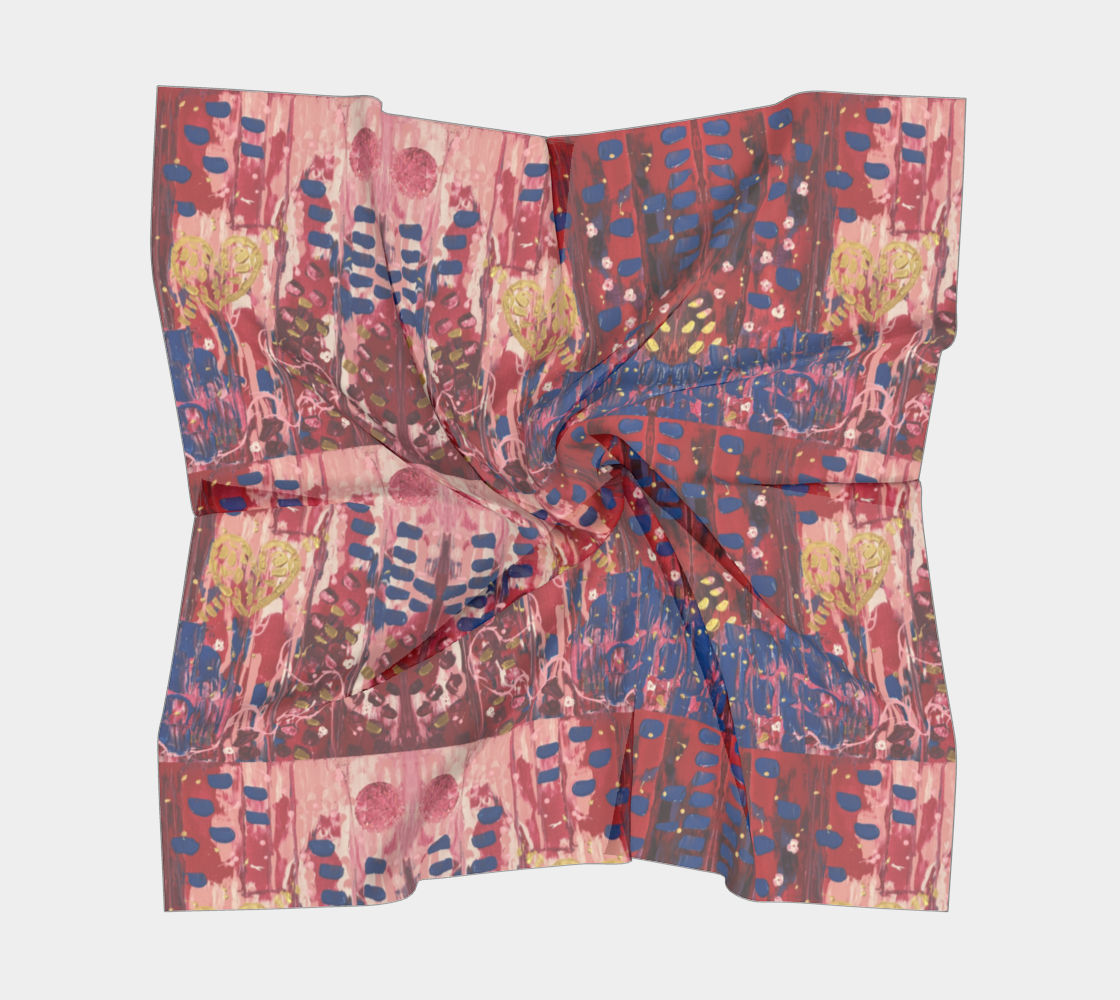 "Hearts and Flowers" Square Scarf (Red, Pink, Blue)