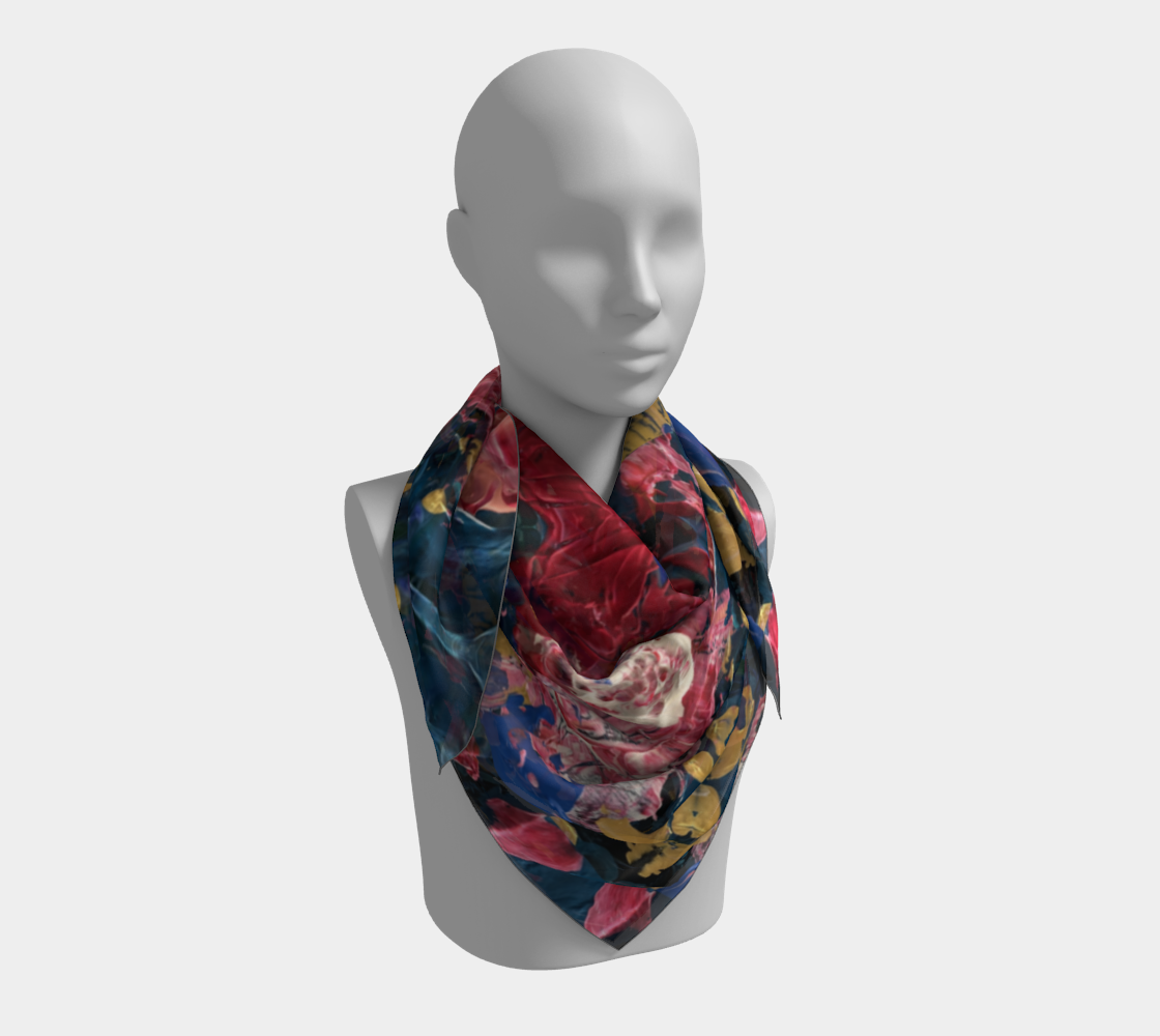 "Wild Carnations" Square Scarf (Pink, Blue)