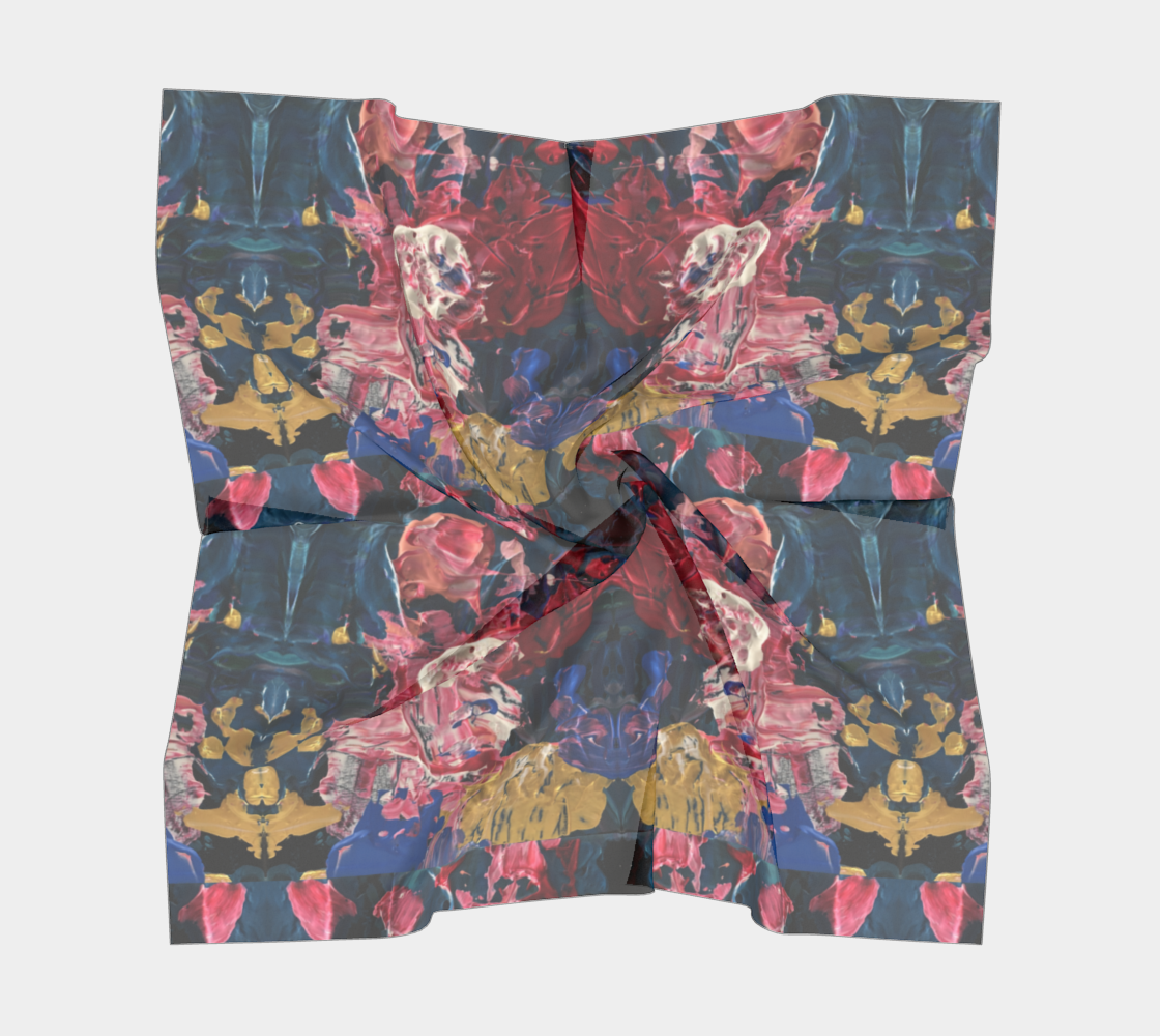 "Wild Carnations" Square Scarf (Pink, Blue)