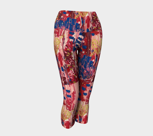 "Hearts and Flowers" Yoga Capris (Red, Pink, Blue)
